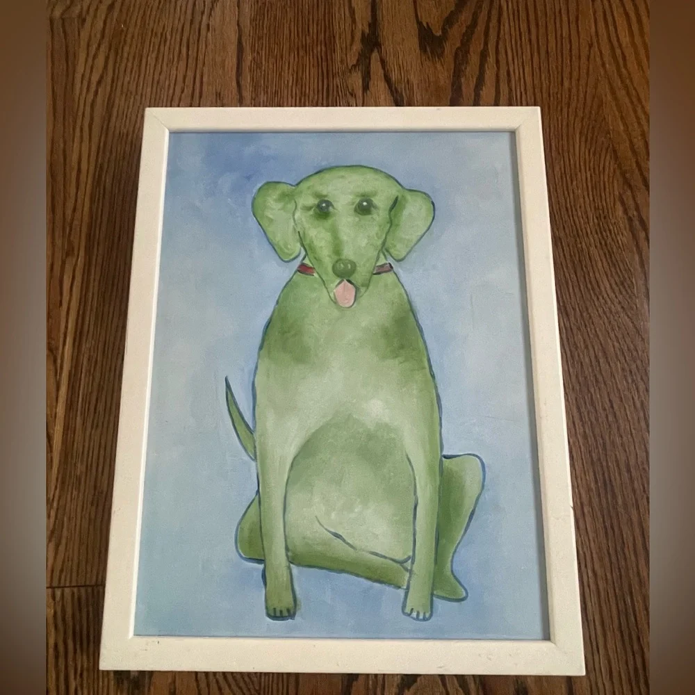 Vintage Pottery Barn kids green frames dog picture 17x13